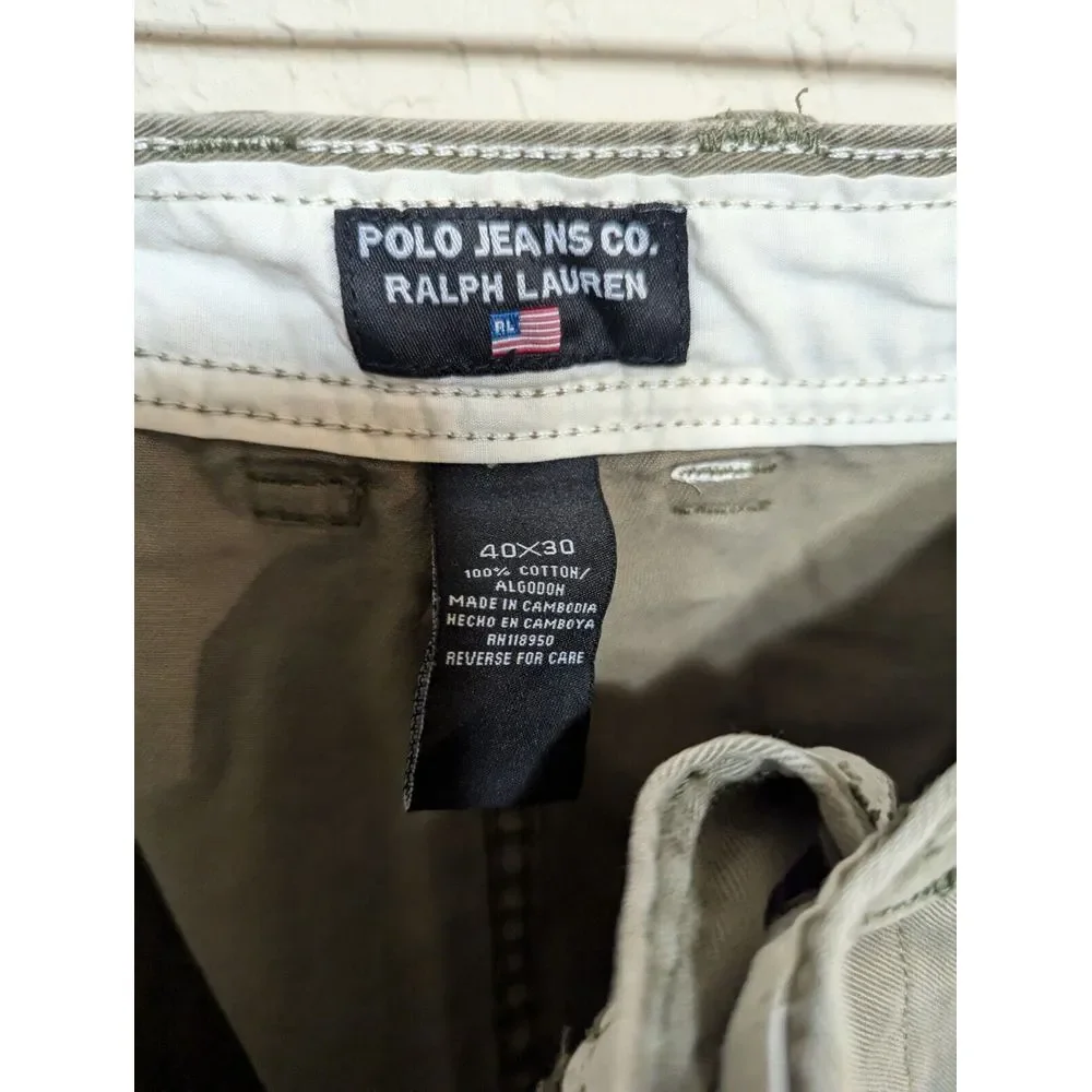 Polo Jeans Co Ralph Lauren Cargo Pants Khaki Mens 40x30 Cotton‎ Relaxed Fit